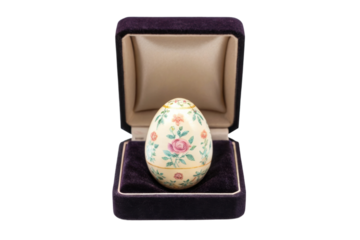 Decorative floral egg in elegant velvet box for spring celebrations and gifts