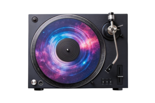Creative design of a turntable with a galaxy-themed vinyl record for music lovers and collectors