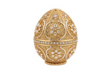 Elegant decorative egg with intricate designs and sparkling jewels suitable for festive celebrations or home decor