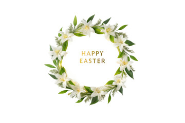 Elegant floral wreath design celebrating Easter with white lilies and green foliage for spring decorations