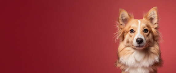 Icelandic Sheepdog dog on minimalistic colorful background with Copy Space. Perfect for banners, veterinary ads, pet food promotions, and minimalist designs.