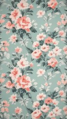 A floral patterned wall with green and pink flowers