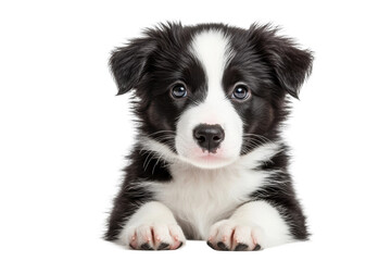 Fototapeta premium Adorable black-and-white collie pup resting, cut out