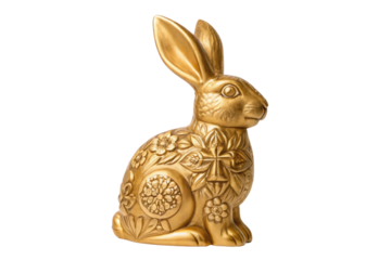 Decorative golden rabbit sculpture with floral patterns for Easter celebration and springtime décor ideas