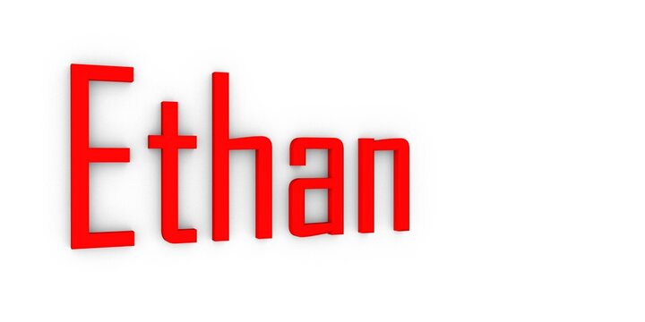 The name "Ethan" in bold red text on a white background.