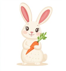Fototapeta premium Adorable White Rabbit Holding a Carrot