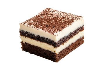 Delicious chocolate dessert layered with cream, cut out
