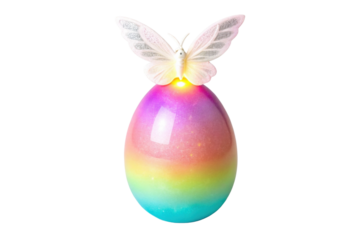 Rainbow colored egg with illuminated butterfly for Easter celebration and home decor purposes