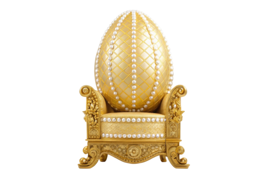 Ornate golden egg chair design with pearl accents for elegant decor and luxury events