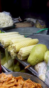 Elotes (corn) stand. Mexican street food