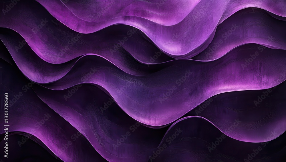 Poster abstract wavy patterns in deep purple and soft violet tones with smooth gradients flowing together c