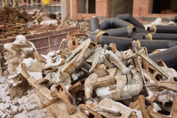 Rusty metal blocks piled together create an appealing industrial aesthetic that captures attention