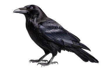Black raven perched with striking features, cut out