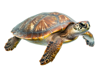 Sea turtle gliding underwater, cut out