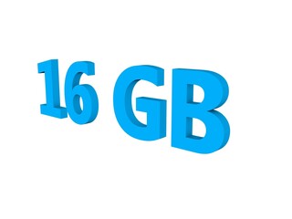 The text "16 GB" in bold blue letters on a white background.