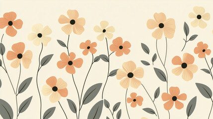 Naklejka premium Minimalist Floral Pattern in Warm Earthy Tones, Decorative Botanical Design