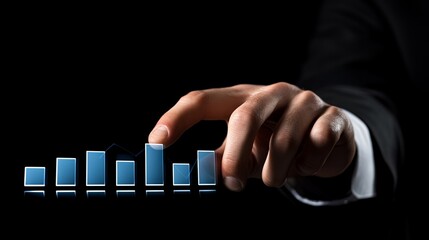 Businessman interacting with virtual growth graph on touchscreen against black background