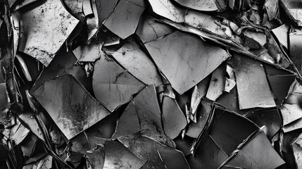 Monochrome Abstract of Broken Metal Shards with a Textured Surface in Detail