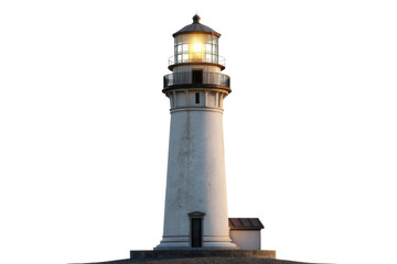 Elegant coastal lighthouse standing tall with illuminating beam at dusk ideal for maritime themes and decorative use