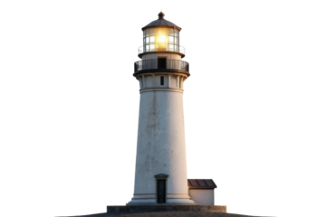 Elegant coastal lighthouse standing tall with illuminating beam at dusk ideal for maritime themes and decorative use