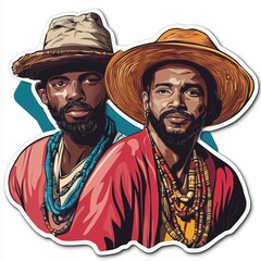 Stylish Illustration of Two Men in Traditional Ethiopian Attire on a Clean White Background