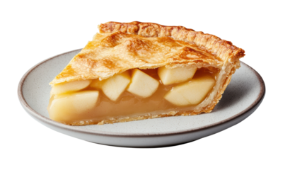 Delicious slice of homemade apple pie on plate, cut out