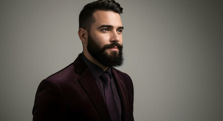 Fototapeta premium Man Portrait Wearing Suit and Tie Looking Upward in Contemplation