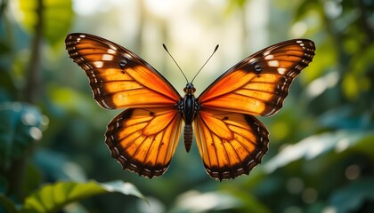 The fragile beauty of a butterfly is magnified, set against the backdrop of a tropical climate.