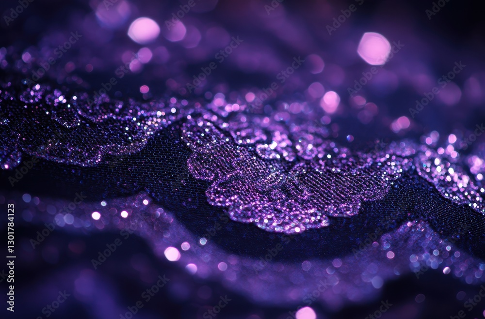 Poster close-up of shimmering purple fabric with intricate patterns and soft bokeh effect creating an elega