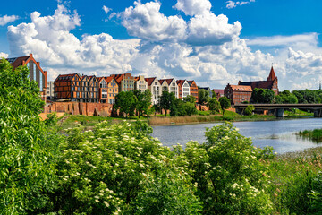 Old town in Malbork and the Nogat river in spring