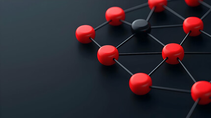 Obraz premium Abstract Network Connection with Red and Black Nodes on Dark Surface
