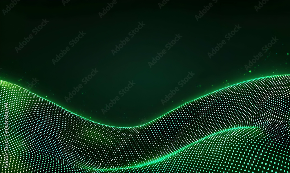 Poster abstract green wave pattern with dots and light effect background
