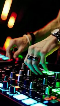 Captivating nightclub dj performance with energetic lights and mixing techniques