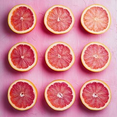 Pink background grapefruit halves grid food blog