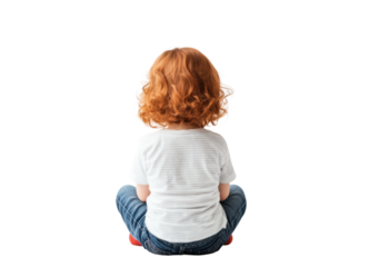 Child sitting with curly red hair facing away, cut out