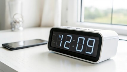 Digital Clock and Smartphone on Tabletop