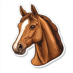 Obraz premium Vector Illustration of a Brown Horse with White Sticker Logo on Clean White Background