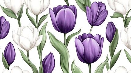 Fototapeta premium Purple and White Tulips: A Delicate Springtime Floral Illustration AI Generated