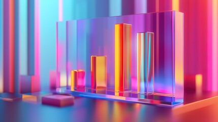 Obraz premium Abstract Colorful Glass Bar Chart Representing Financial Growth and Business Success