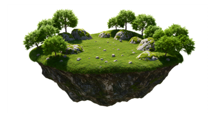 Floating island png with trees and grass on a rocky terrain