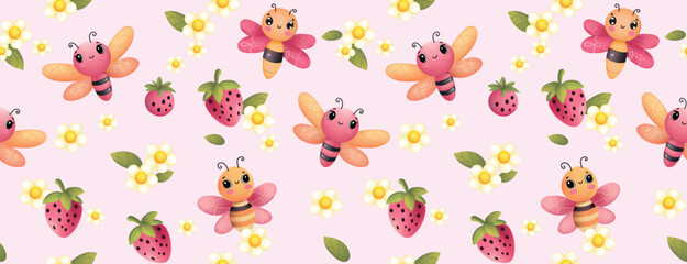 
Dragonfly, 3d character, vector file. seamless pattern for decorating all fashion designs, fabrics, wallpapers and prints. on a light pink background
