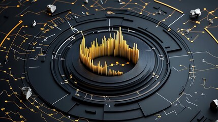 Abstract 3D Render: Data Visualization within a Futuristic Technological Interface AI Generated