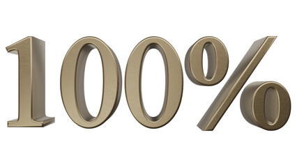 100 percent 3d text gold render illustration on transparent background for business and etc