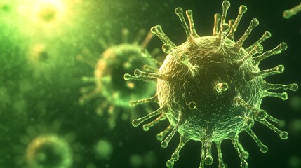 Green Microscopic Virus Illustration with Detailed Surface Structures