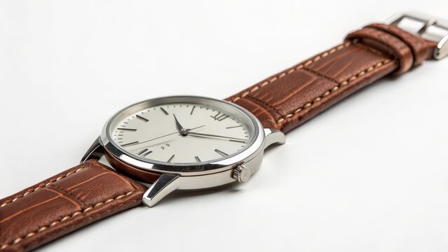 Classic Wristwatch with Brown Leather Strap - Powered by Adobe