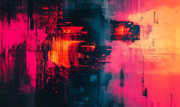 Abstract digital art with vibrant colors and pixelated glitch effect