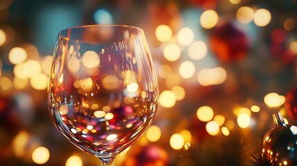Elegant Candle Glass for New Year Celebration on Bokeh Background