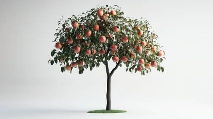 Fototapeta premium Abundant Apple Tree Studio Shot, White Background, 3D Render, Orchard Design