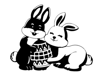 Happy Easter with cute bunny and eggs. Rabbit character set. Animal wildlife holiday cartoon. Vector