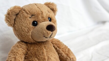 Light Brown Teddy Bear on White Fabric